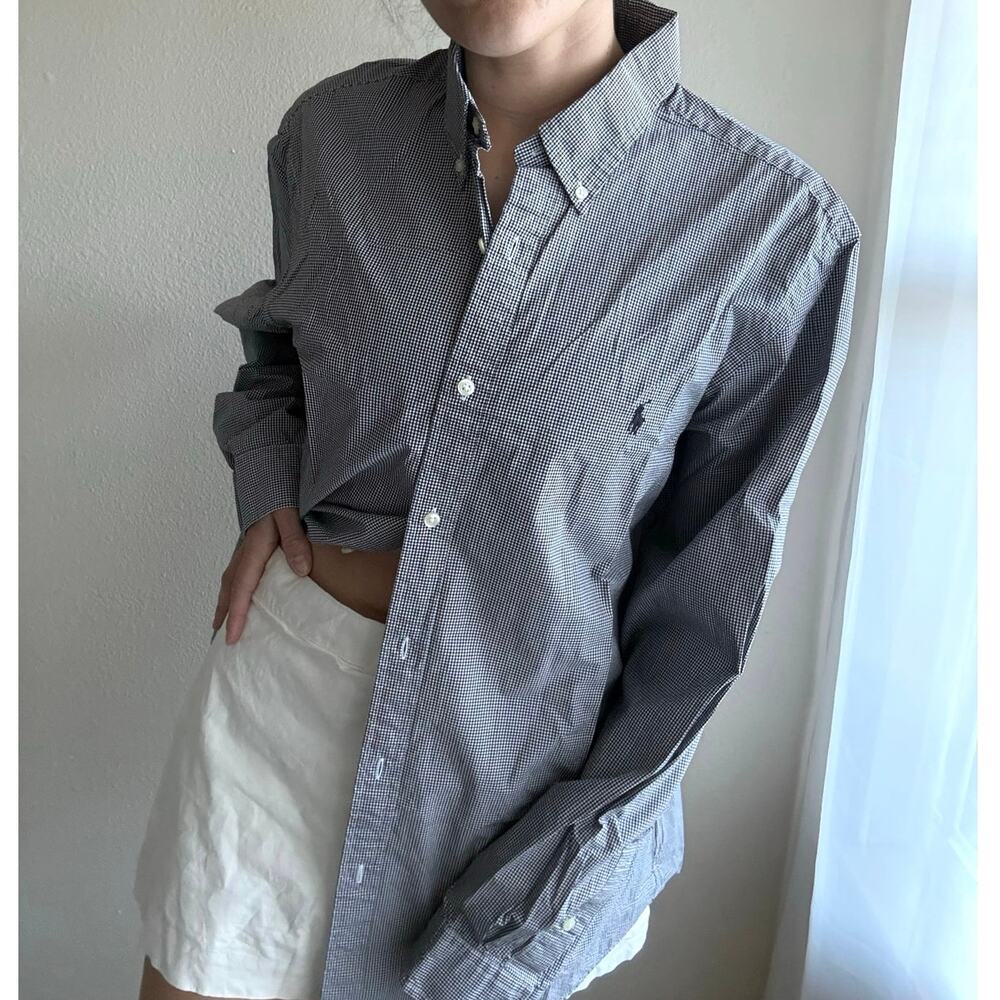 Ralph Lauren Black White gingham button up preppy vacation collegiate resort